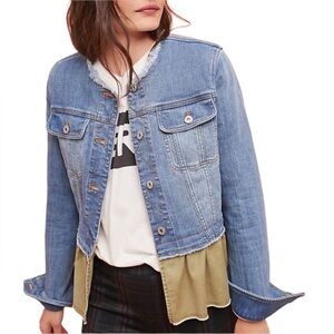 Anthro PILCRO & THE LETTERPRESS Denim & Olive Green Women's Jean Jacket Size Med